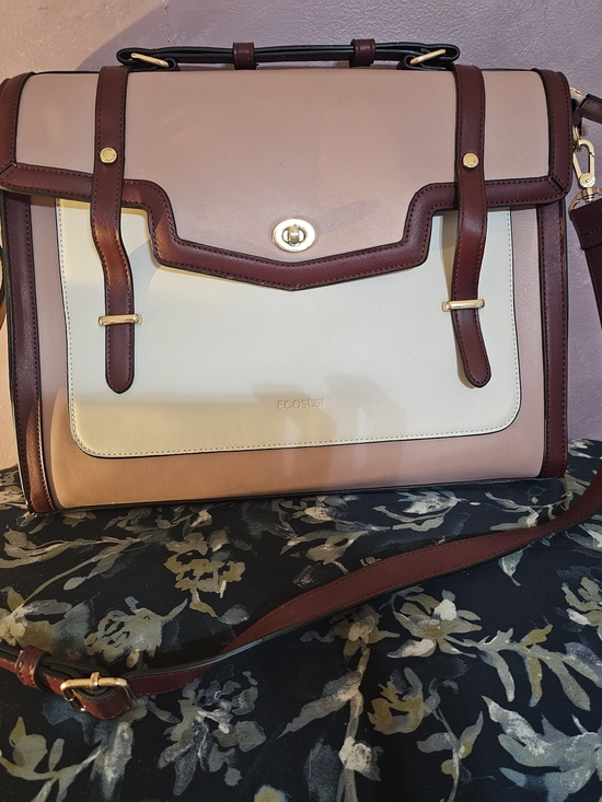 Ecosusi Handbags - Blush Pink and Cream Briefcase